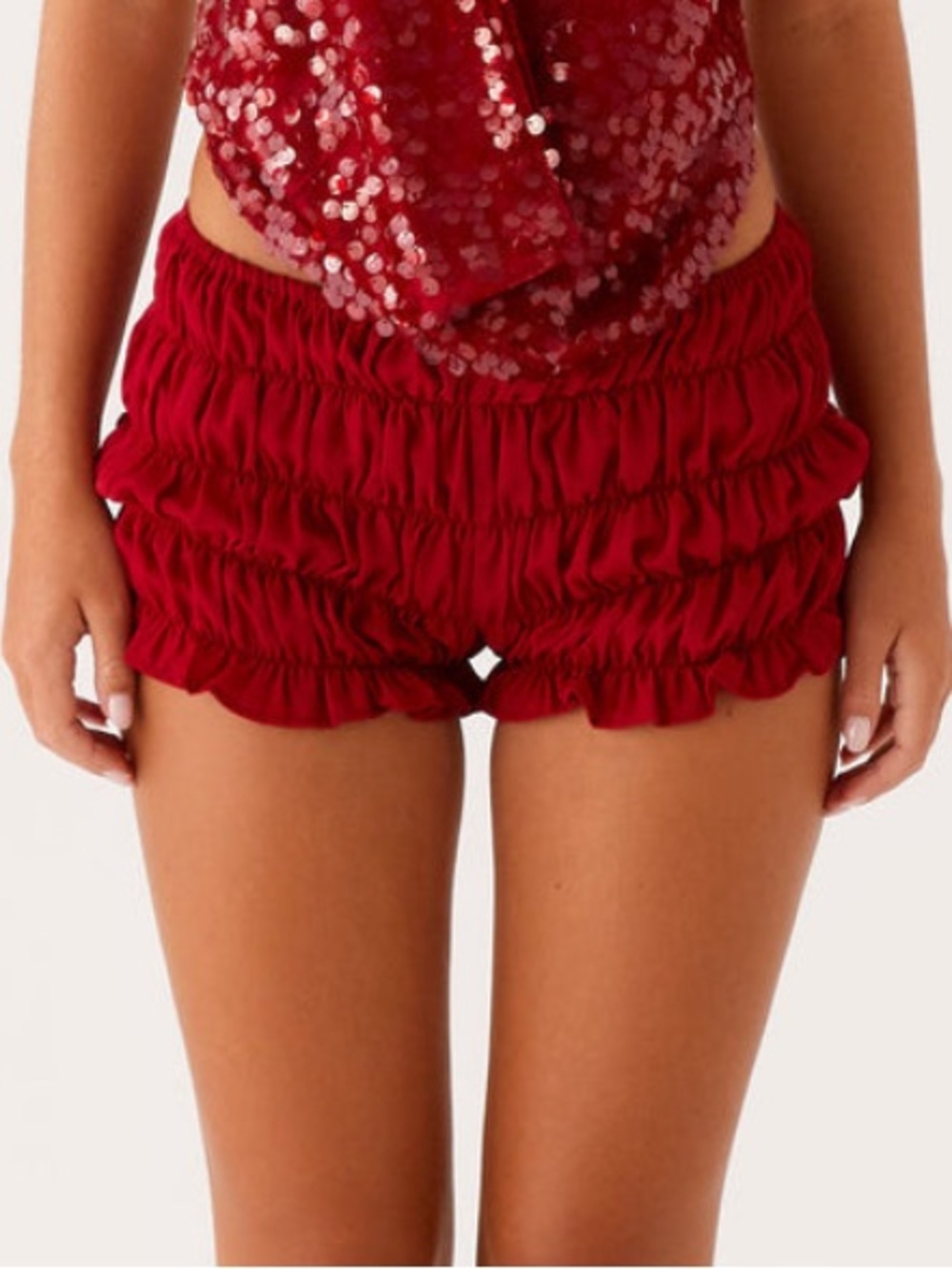 Peppermayo red ruffle shorts
